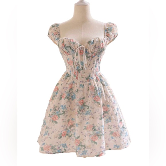 Dresses & Skirts - 🎀 Blue & Pink Floral Babydoll Dress w/ White Floral Embroidery Overlay 🎀 NWT
